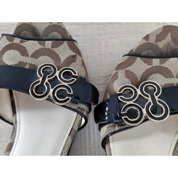 Coach Geri Brown Canvas Patent Leather Wedge 3.5" Heel Sandals Women Size 6.5 B - Picture 11 of 13